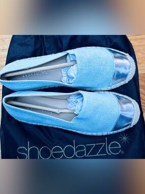 Shoe Dazzle Light Blue Espadrille Slip-On Flats Size 5.5